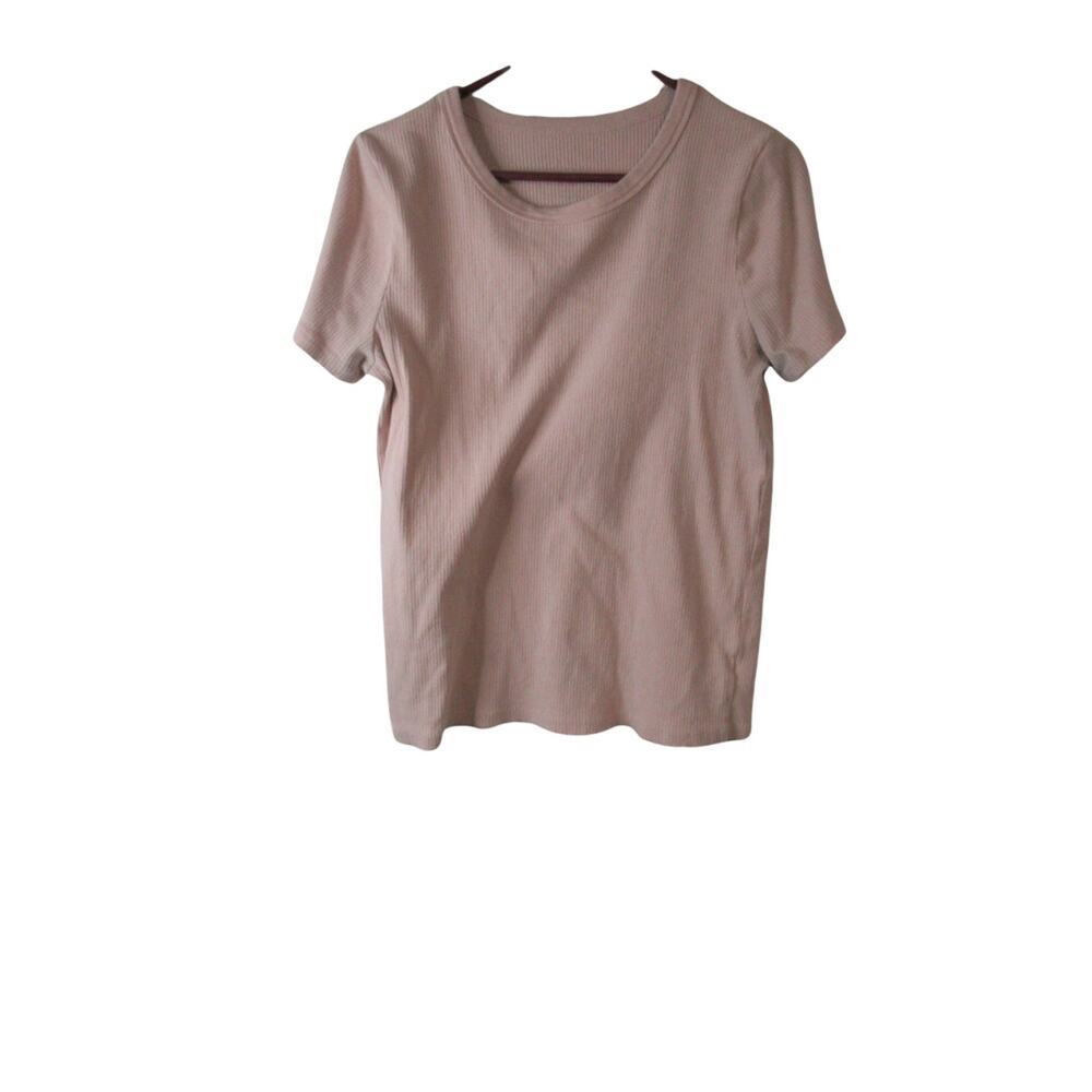 A.N.A A New Approach pink shirt Ribbed pattern scoop neck
